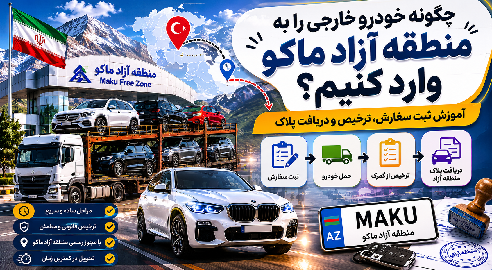 چگونه خودرو خارجی را به منطقه آزاد ماکو وارد کنیم؟ | آموزش ثبت سفارش، ترخیص و دریافت پلاک