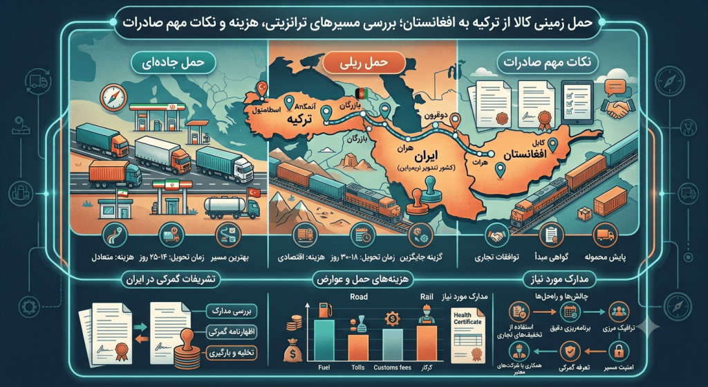 حمل زمینی کالا از ترکیه به افغانستان؛ بررسی مسیرهای ترانزیتی، هزینه و نکات مهم صادرات