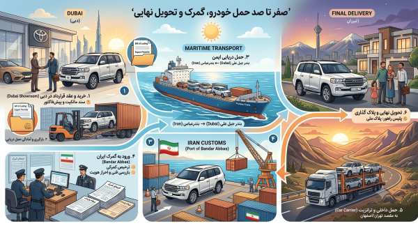 خودروی خریداری‌شده در دبی چگونه به ایران می‌رسد؟ صفر تا صد حمل خودرو، گمرک و تحویل نهایی