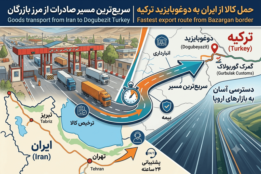 حمل کالا از ایران به دوغوبایزید ترکیه | سریعترین مسیر صادرات از مرز بازرگان