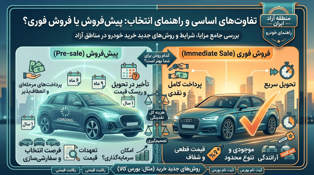 پیش فروش یا فروش فوری خودروهای منطقه آزاد؟ بررسی مزایا، شرایط و بهترین روش جدید خرید خودرو
