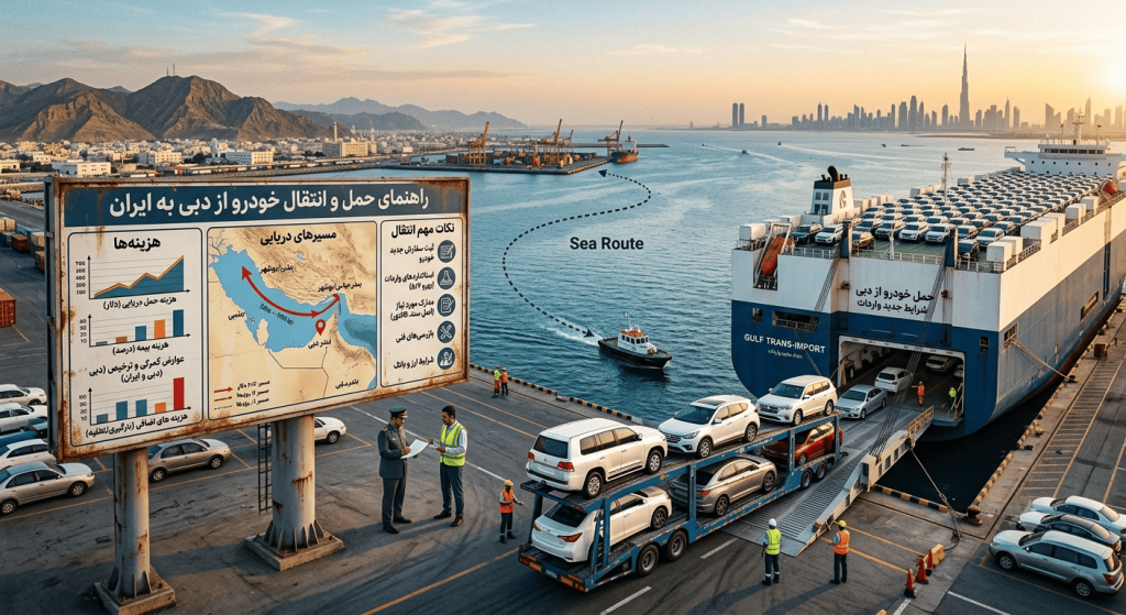 حمل خودرو از دبی در شرایط جدید واردات؛ هزینهها، مسیرهای دریایی و نکات مهم انتقال خودرو