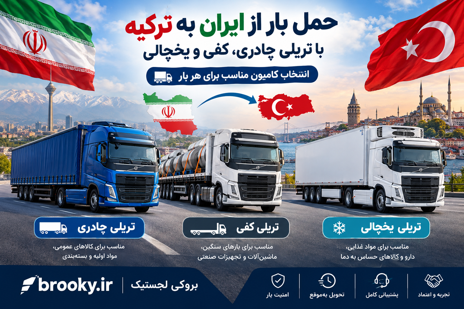 حمل بار از ایران به ترکیه با تریلی چادری، کفی و یخچالی | انتخاب کامیون مناسب برای هر بار